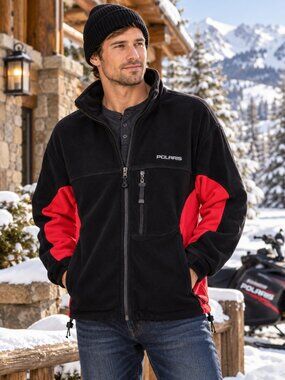 Polaris Red Black Full Zip Polar Fleece Jacket Men's XL Snowmobile